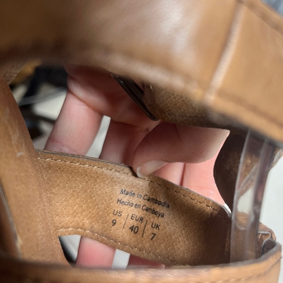 Aldo Strappy Gladiator Stacked Block Heel Leather Sandals Cognac Sz 9 - Picture 12 of 13